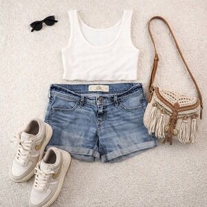 Hollister Midi Jean Shorts Women's 3 26 Blue Longest Length 4" Inseam Cuffed